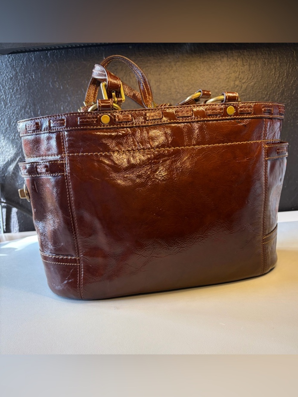 Coach Patent Leather Shoulder Tote with Gold Hardware! #11500 - Picture 6 of 16